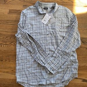 NWT Theory Grey Multi Comfort Check Button Up Shirt, XL